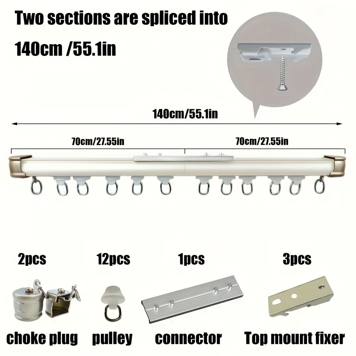 Aluminum Curtain Track – No-Drill, Quiet Glide, Adjustable for Home & Dorm Bathrooms