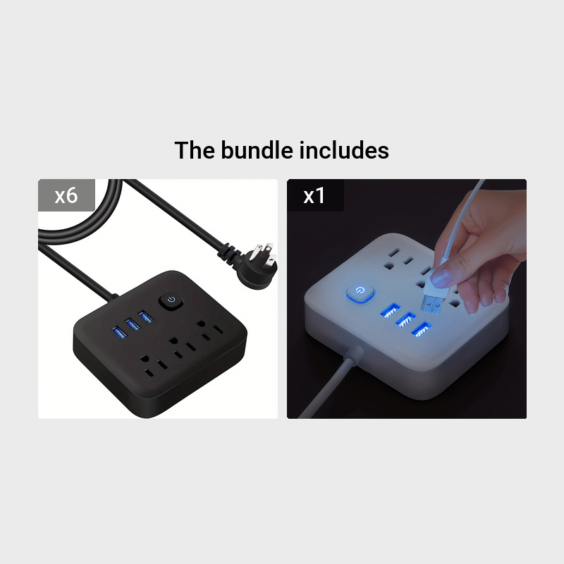 Touch-Controlled Power Strip Surge Protector – 3 AC Outlets, 3 USB Ports, Flat Plug, Overload Protection, Compact Charging Station for Home, Office & Travel (Black or White)