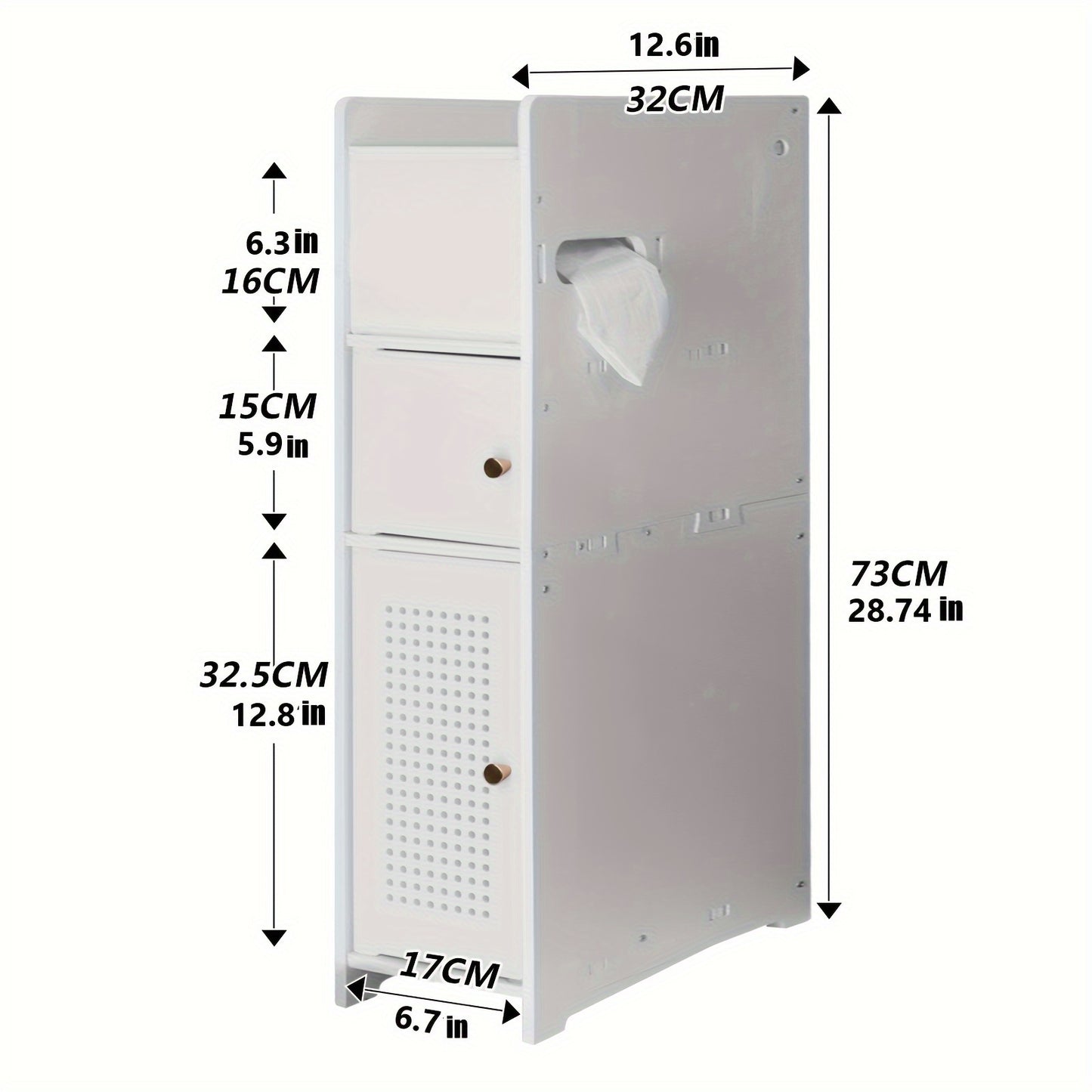 Compact Bathroom Organizer Cabinet – TuoxinEM Freestanding PVC Shelf with Tissue Box & No-Drill Mount