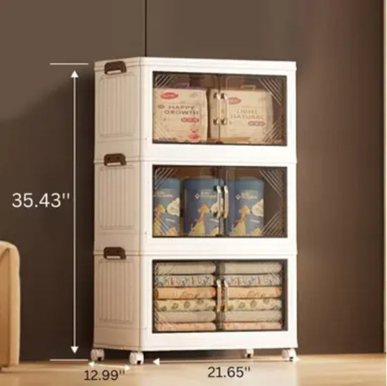 172 QT Foldable Storage Box – 21.6" Wide, 3-Tier Large-Capacity Organizer with Clear Door | Easy Access, Space-Saving Design, Ideal for Moving