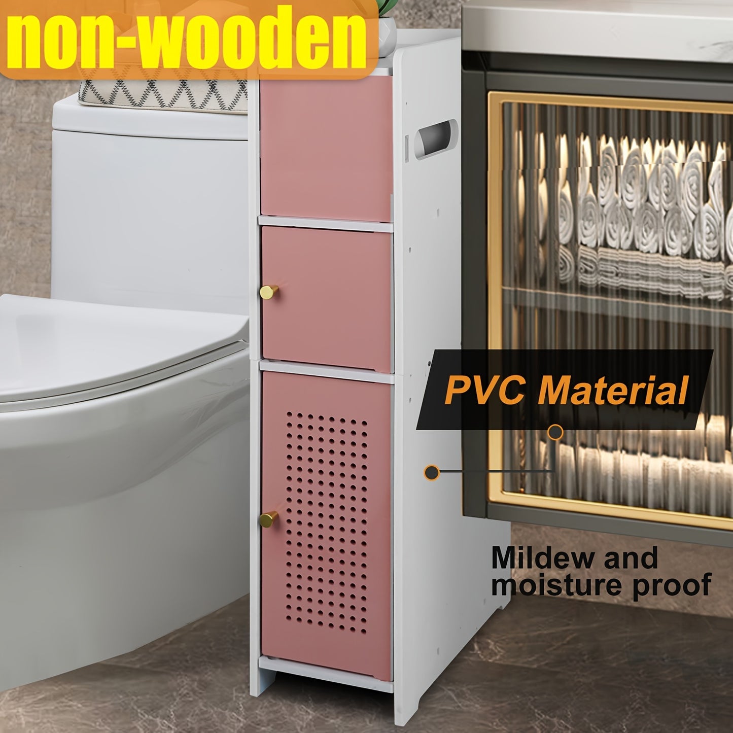 Compact Bathroom Organizer Cabinet – TuoxinEM Freestanding PVC Shelf with Tissue Box & No-Drill Mount