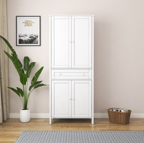 Tall Kitchen Cabinet – 70.87" Pantry Storage with Drawer & Shelves, White Finish