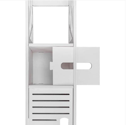 Slim Bathroom Storage Cabinet – Waterproof Wood-Plastic Organizer with Toilet Paper Rack & Drawer (White)