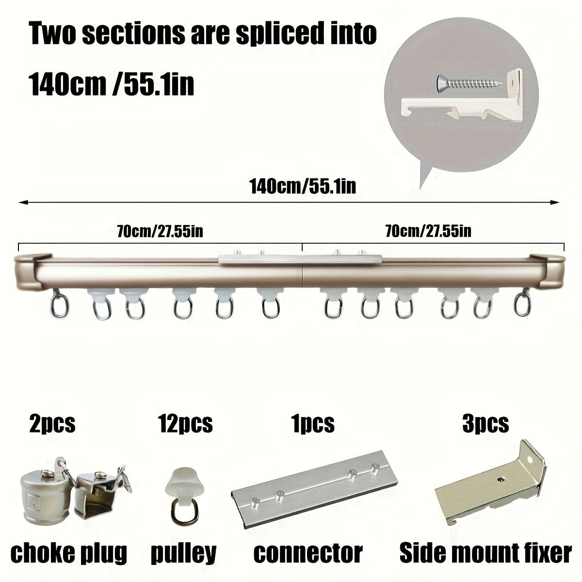 Aluminum Curtain Track – No-Drill, Quiet Glide, Adjustable for Home & Dorm Bathrooms