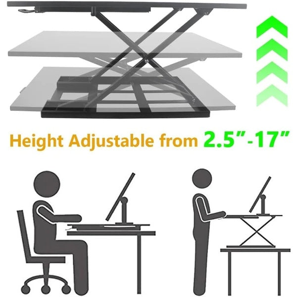 Adjustable Height Standing Desk – Ergonomic, Foldable & Portable Computer Table with Large Desktop for Home Office or Laptop Use – Black