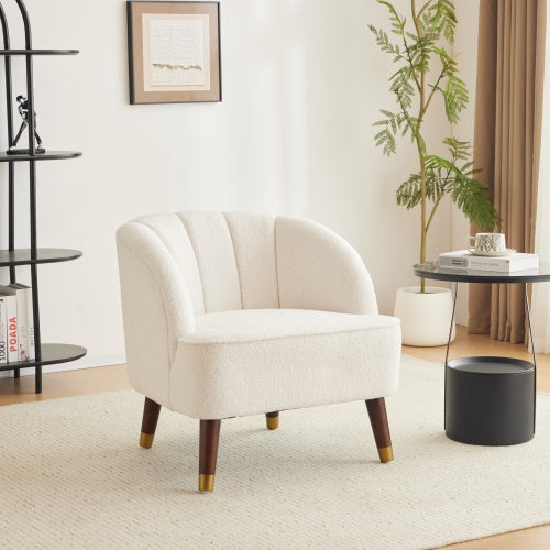 Upholstered Barrel Accent Chair With Wooden Legs - Blush, Orange, White