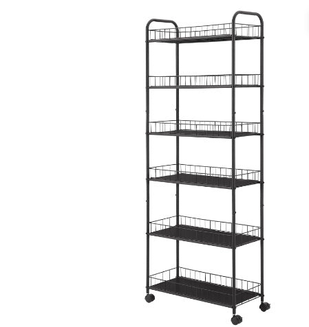 6-Tier Slim Storage Shelf on Wheels – Rolling Organizer Rack for Tight Spaces