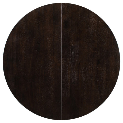 55" Farmhouse Round Extendable Dining Table – Solid Wood Kitchen Table with 16" Leaf, Espresso Finish