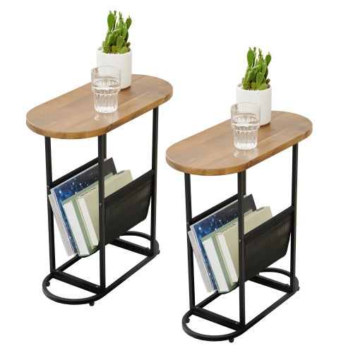 Acacia Oval Side Table – Compact Living Room Storage with Magazine Organizer (Set of 2)