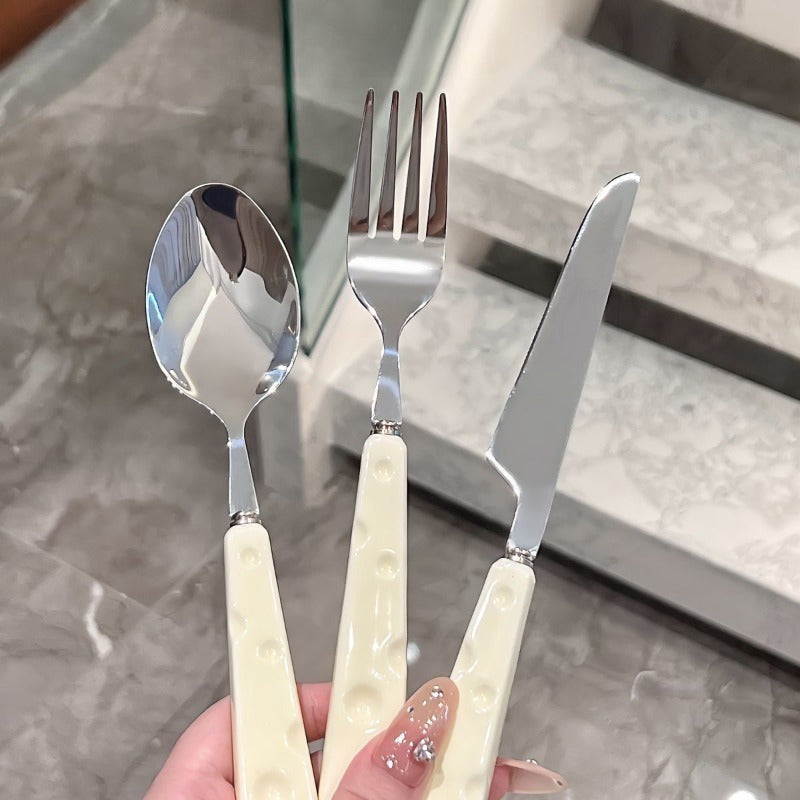 Stainless Steel Cutlery Set – Knife, Fork & Spoon with Cheese Wind Design | Elegant Tableware for Home & Gifting