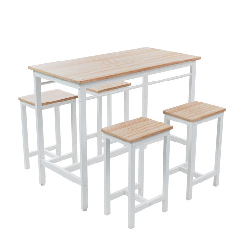 5-Piece Modern Bar Height Dining Set – White Oak Table with 4 Stools, Metal Frame & MDF