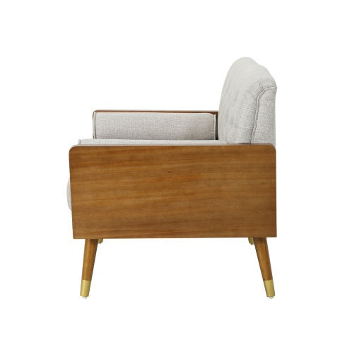Mid-Century Modern Beige Club Chair with Tufted Upholstery & Gold-Tipped Legs