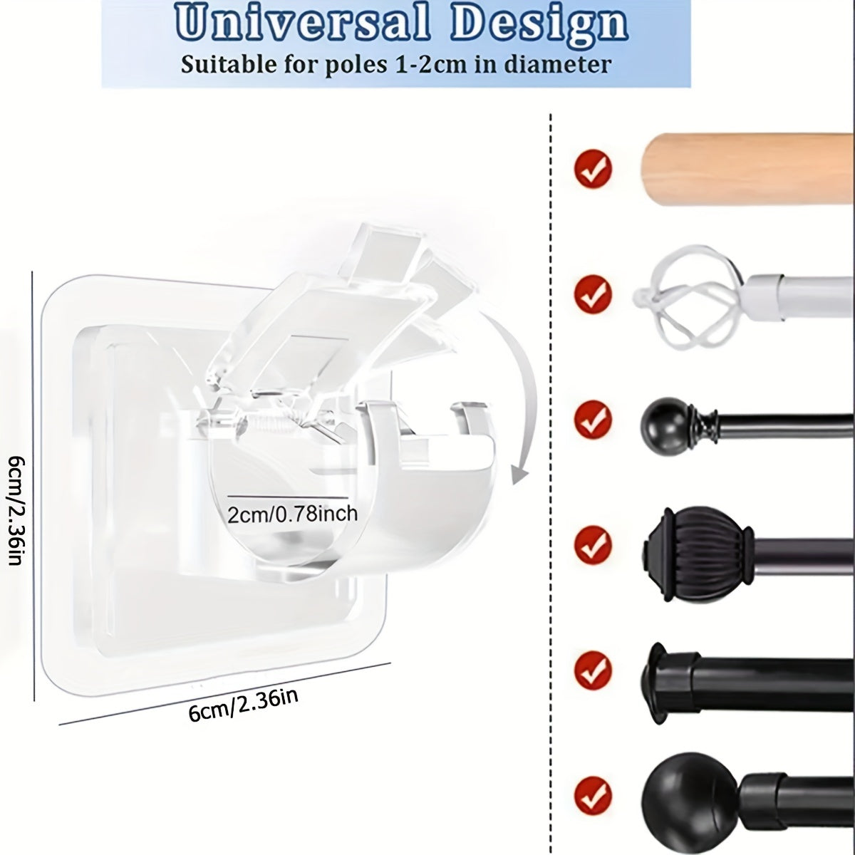 No-Drill Curtain Rod Brackets (2/8PCS) – Self-Adhesive, Adjustable & Damage-Free Installation