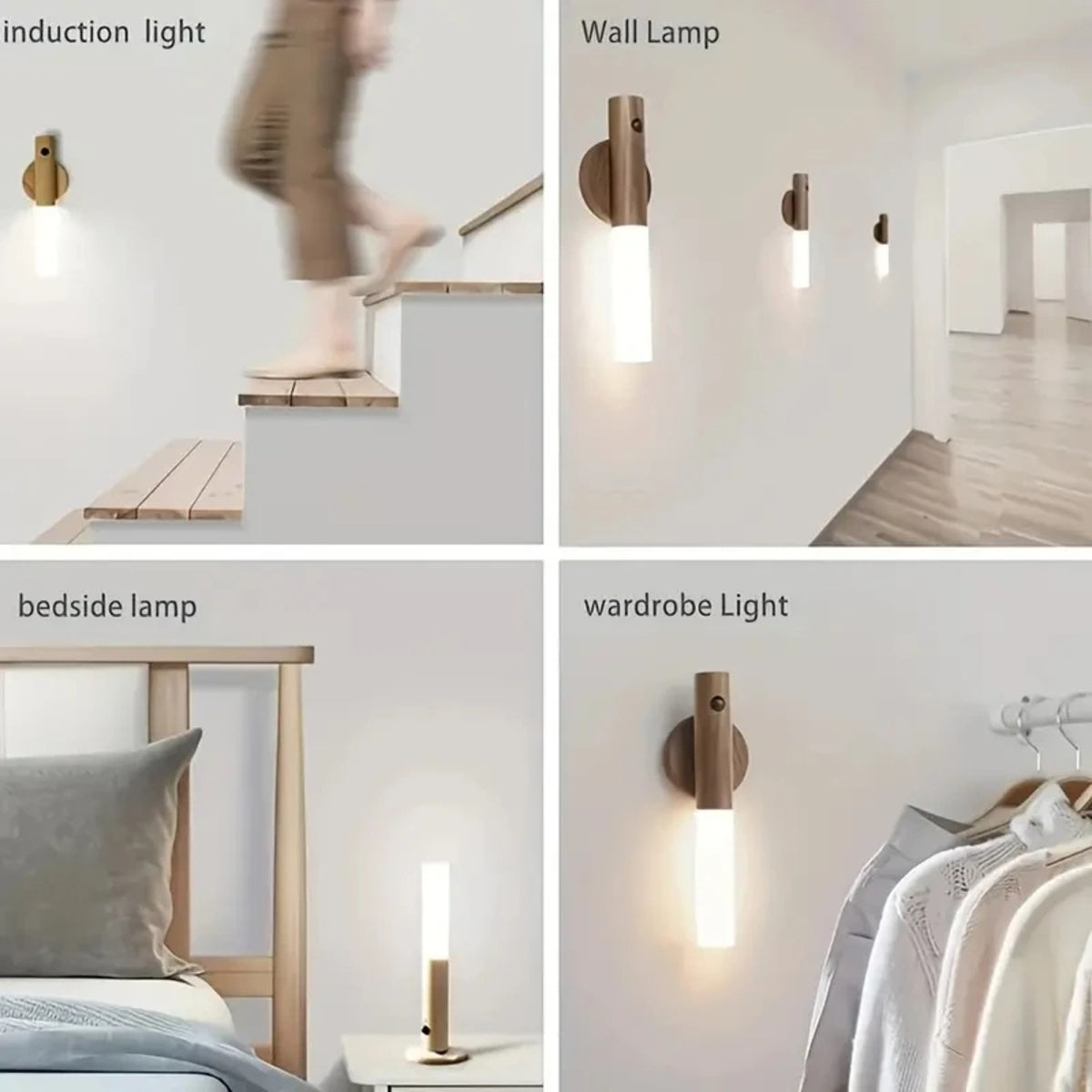 Magnetic Wooden LED Wall Sconce - Rechargeable Motion Sensor Night Light