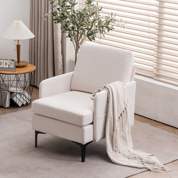 Modern Linen Lounge Chair – Compact, Comfortable, and Stylish (Off White)