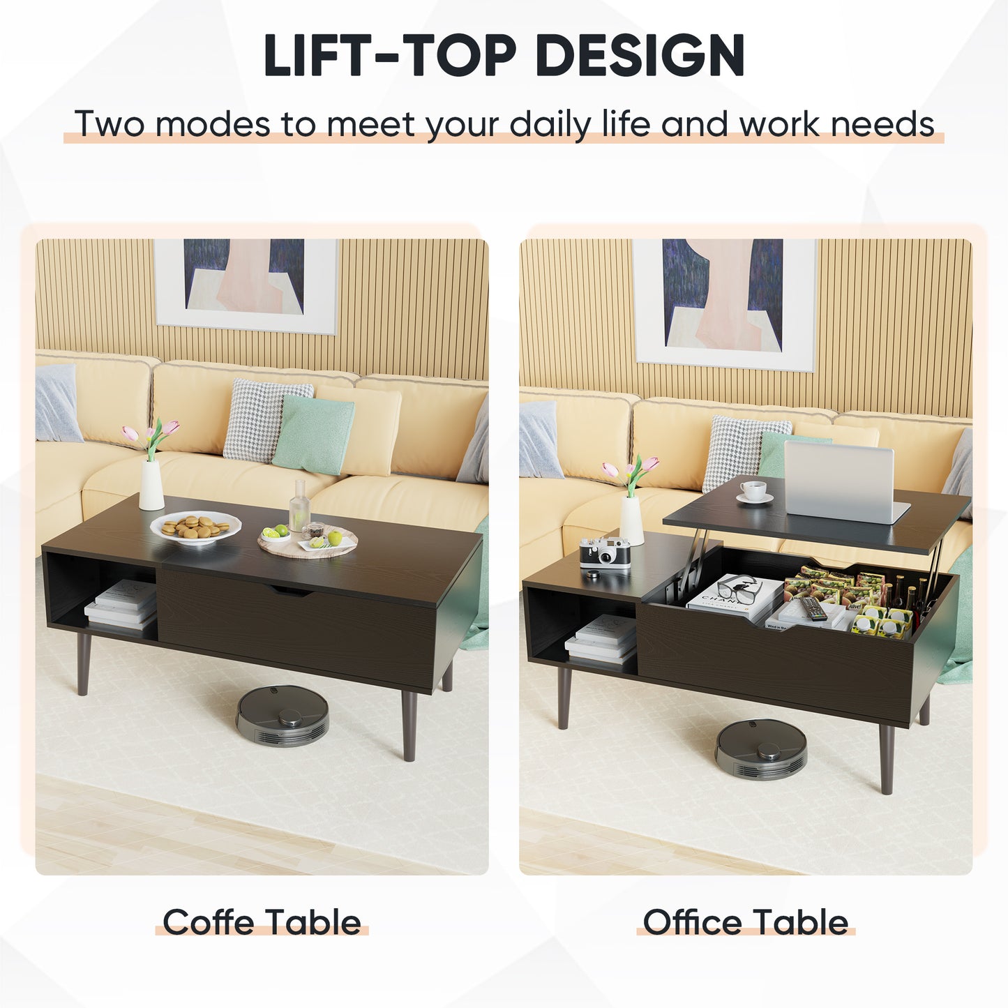 Modern Coffee Table for Living Room – Stylish and Functional Centerpiece - Black or Wood