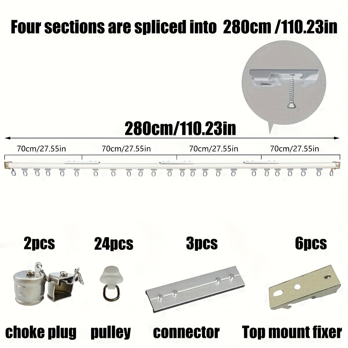 Aluminum Curtain Track – No-Drill, Quiet Glide, Adjustable for Home & Dorm Bathrooms