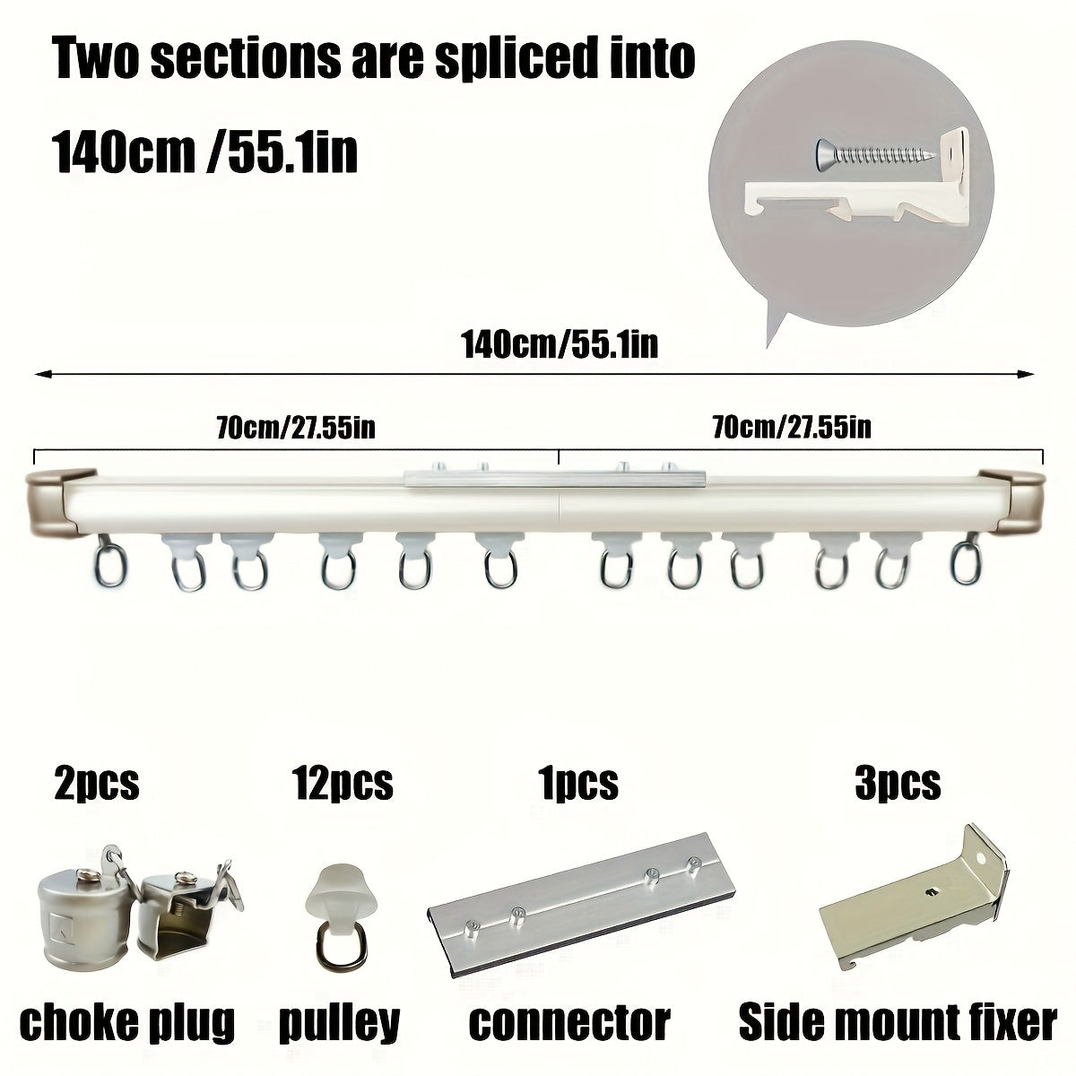 Aluminum Curtain Track – No-Drill, Quiet Glide, Adjustable for Home & Dorm Bathrooms