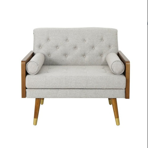 Mid-Century Modern Beige Club Chair with Tufted Upholstery & Gold-Tipped Legs