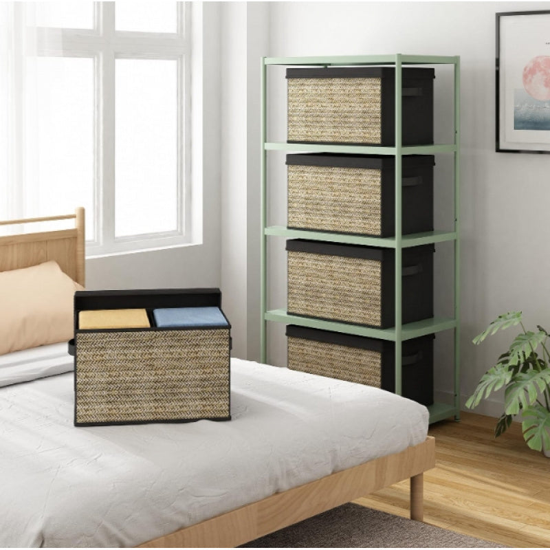 4-Pack Rattan Rectangular Storage Bins with Lids & Handles – Collapsible Fabric Organizers for Toys, Clothes & More – Multipurpose, Non-Waterproof, Outdoor Storage Boxes