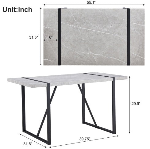 55" Modern Rectangular Dining Table – Gray MDF & Metal Frame, Seats 4 (Table Only)