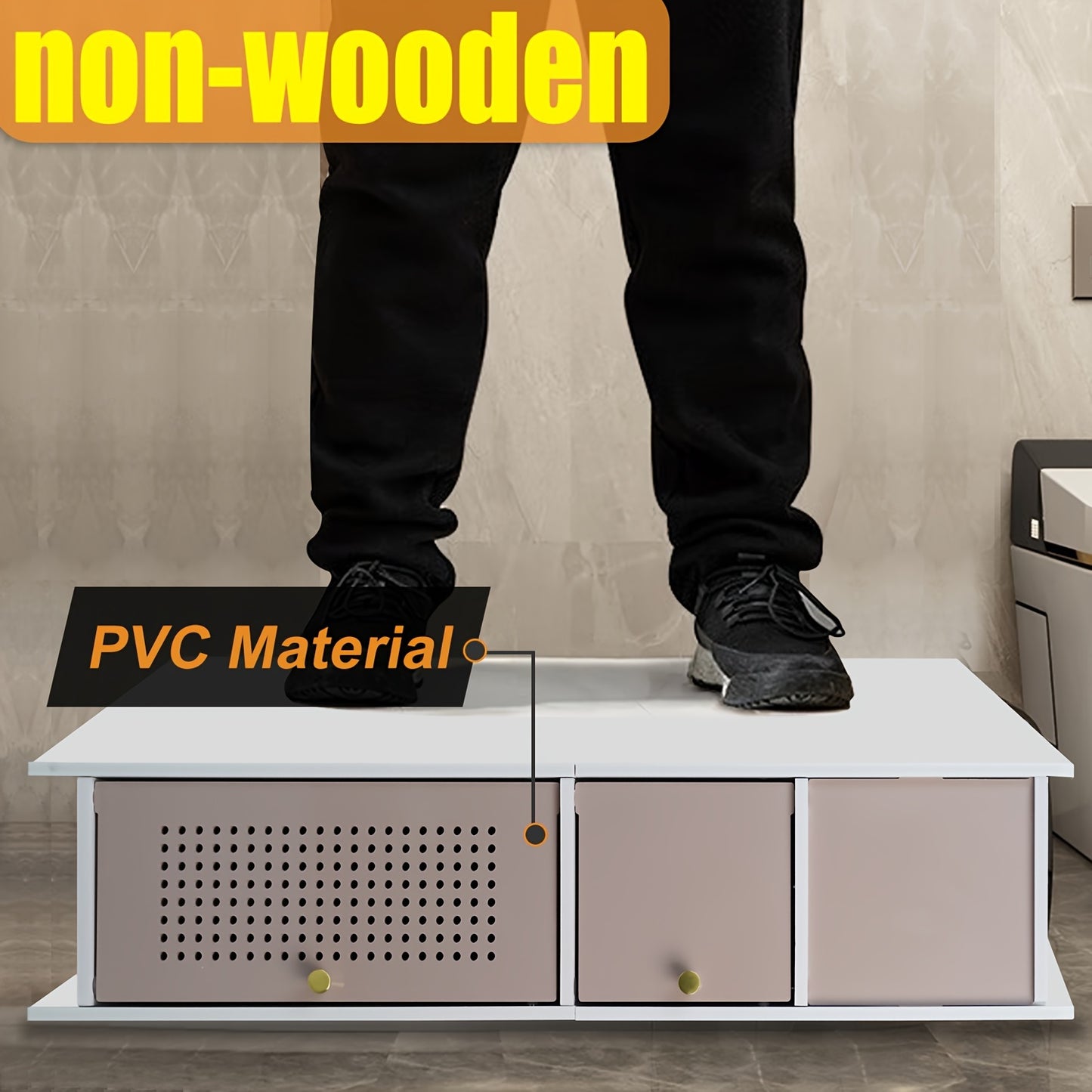 Compact Bathroom Organizer Cabinet – TuoxinEM Freestanding PVC Shelf with Tissue Box & No-Drill Mount