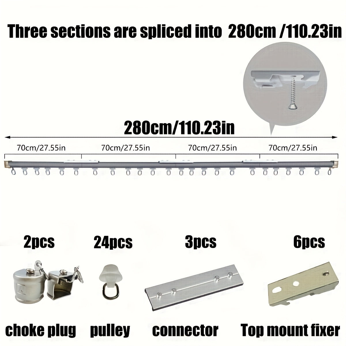 Aluminum Curtain Track – No-Drill, Quiet Glide, Adjustable for Home & Dorm Bathrooms