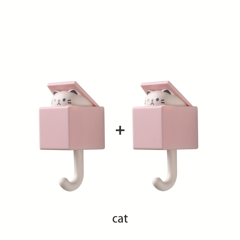 1/2-Pack Punch-Free Retractable Cat Wall Hooks – Cute & Strong Adhesive Utility Hooks for Kitchen, Bathroom
