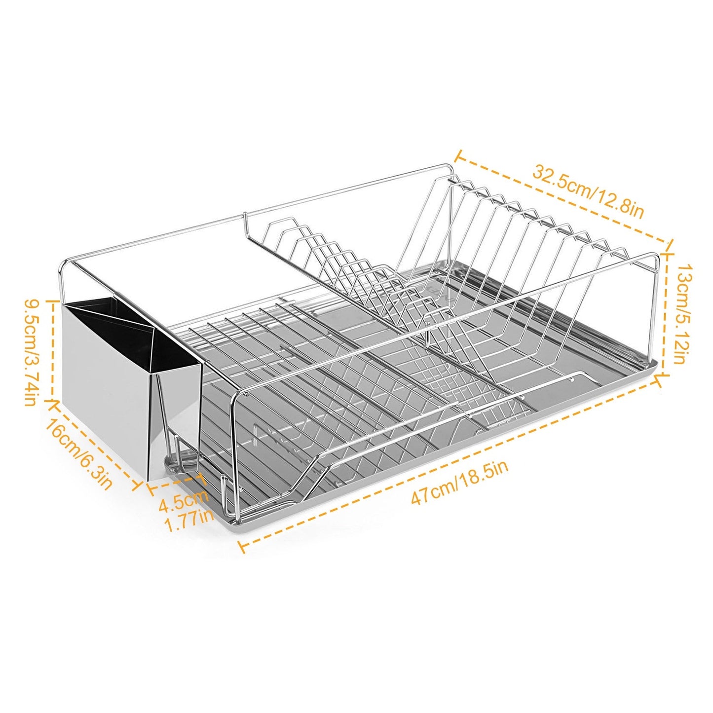 Stainless Steel Dish Drying Rack with Drainboard and Cutlery Holder – Kitchen Countertop Dish Organizer