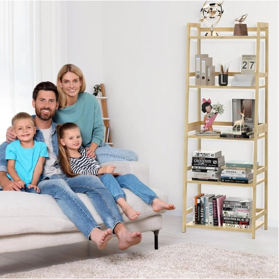 5-Tier Bamboo Bookshelf – Modern Tall Bookcase & Storage Organizer for Home, Office, or Corner Display