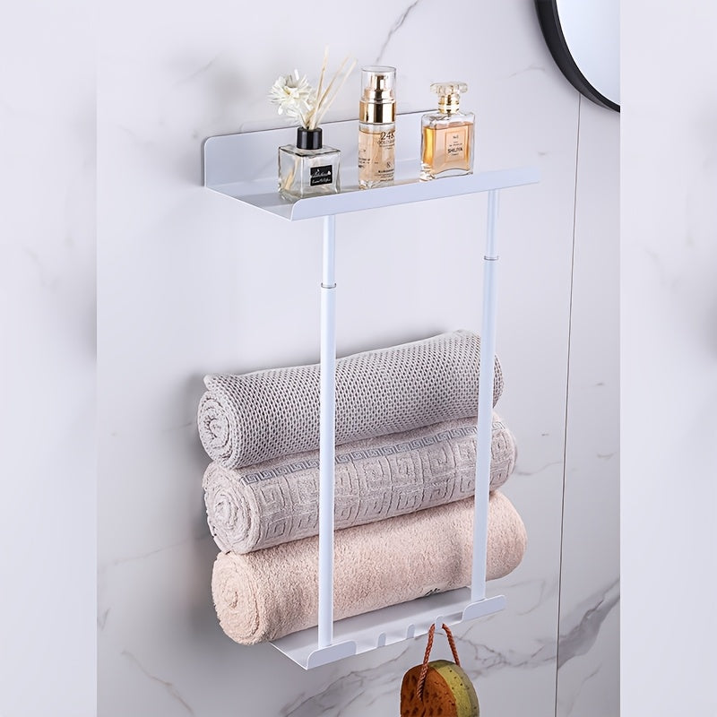 Modern No-Drill Bathroom Towel Rack – Multi-Layer Wall Shelf with Artistic Touch & Easy Installation