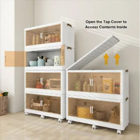 383 QT Foldable Storage Box – 25.6" Wide, 4-Tier Large-Capacity Organizer with Clear Door | Easy Access & Space-Saving Design