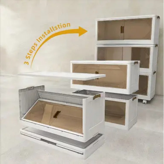 172 QT Foldable Storage Box – 21.6" Wide, 3-Tier Large-Capacity Organizer with Clear Door | Easy Access, Space-Saving Design, Ideal for Moving