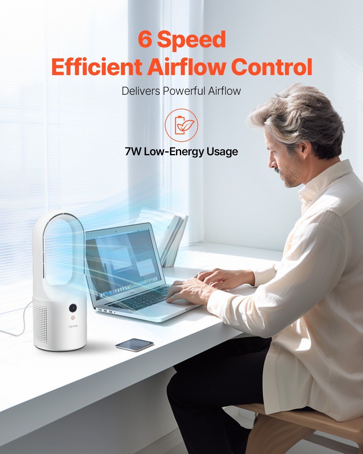Portable Desk Bladeless Fan (6-Speed, Ultra-Quiet) - Stay Cool in Style