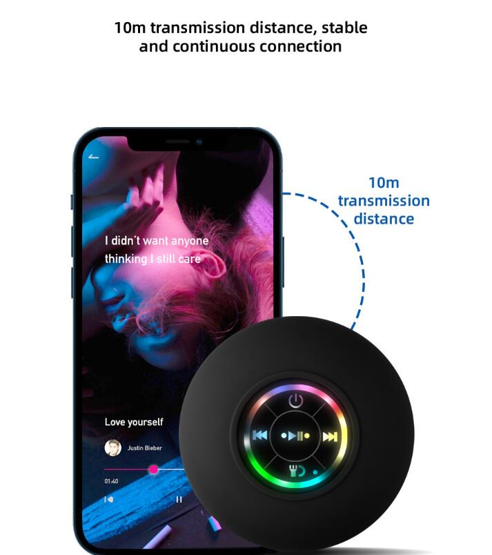Waterproof Bluetooth Speaker with LED Light – Large Suction Cup, Portable & Shower-Ready for Bathroom or Outdoor Use