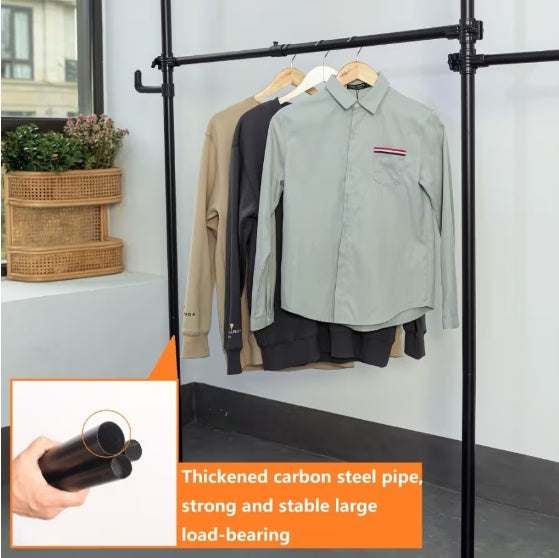 Adjustable Telescopic Hanger – Heavy-Duty Metal Rail, 31–47" Width, 120kg Load Capacity, No-Drill Installation (Black)