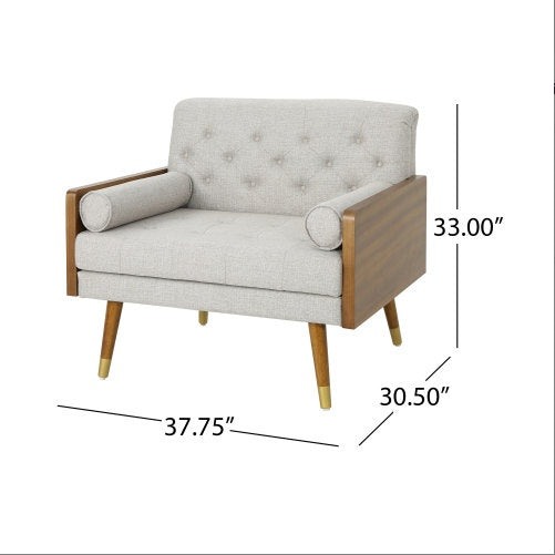 Mid-Century Modern Beige Club Chair with Tufted Upholstery & Gold-Tipped Legs