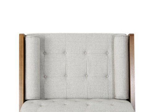 Mid-Century Modern Beige Club Chair with Tufted Upholstery & Gold-Tipped Legs