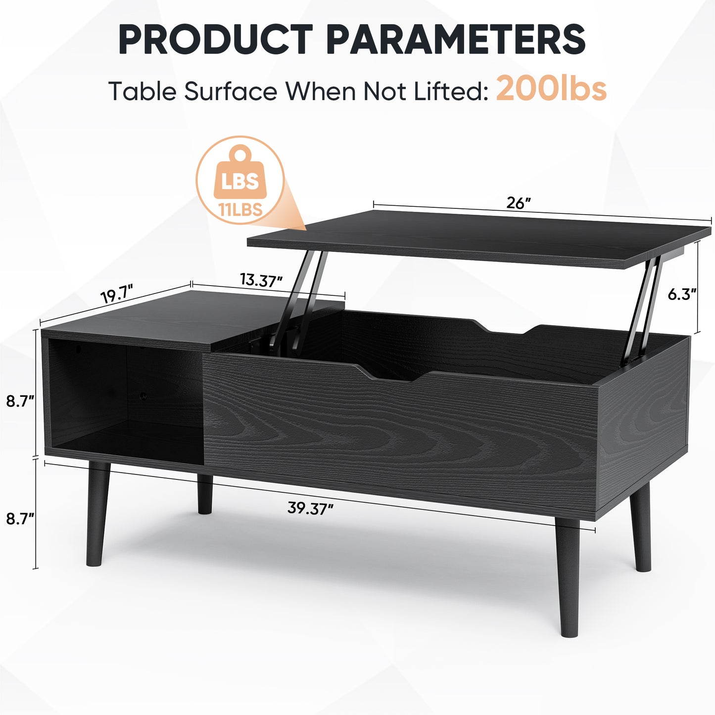 Modern Coffee Table for Living Room – Stylish and Functional Centerpiece - Black or Wood