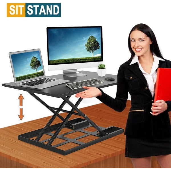 Adjustable Height Standing Desk – Ergonomic, Foldable & Portable Computer Table with Large Desktop for Home Office or Laptop Use – Black