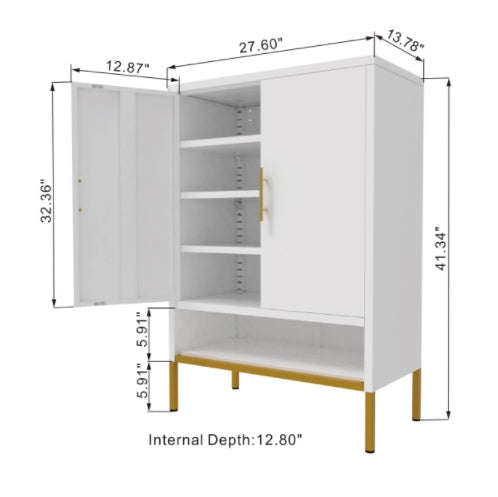 2-Door Metal Shoe Storage Cabinet with Shelves – White, Modern Design