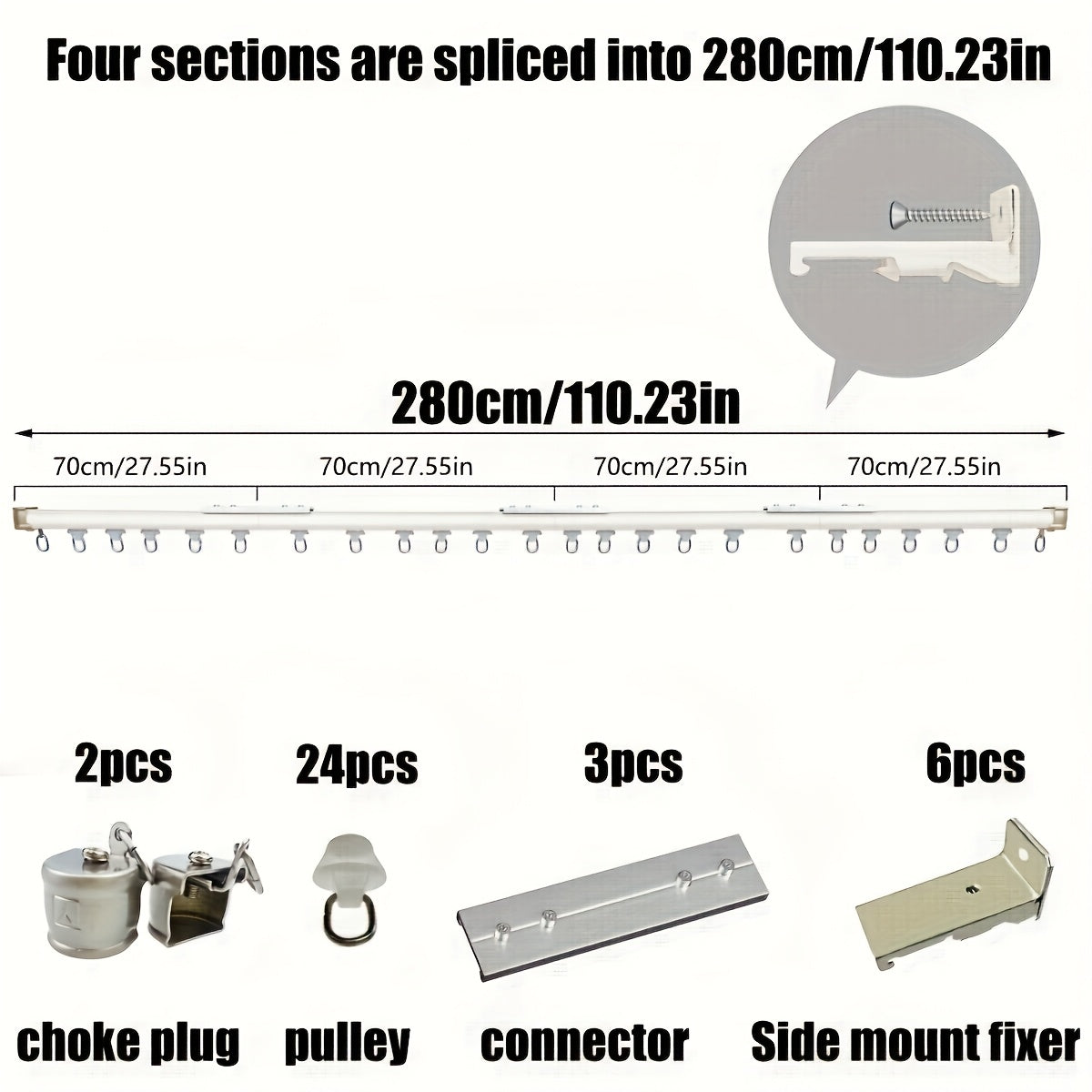 Aluminum Curtain Track – No-Drill, Quiet Glide, Adjustable for Home & Dorm Bathrooms