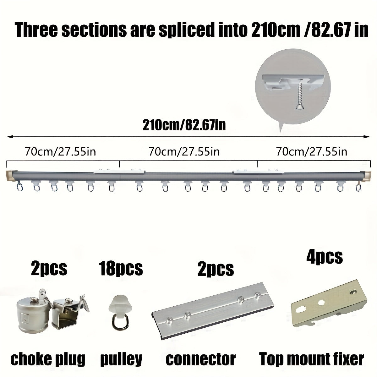 Aluminum Curtain Track – No-Drill, Quiet Glide, Adjustable for Home & Dorm Bathrooms