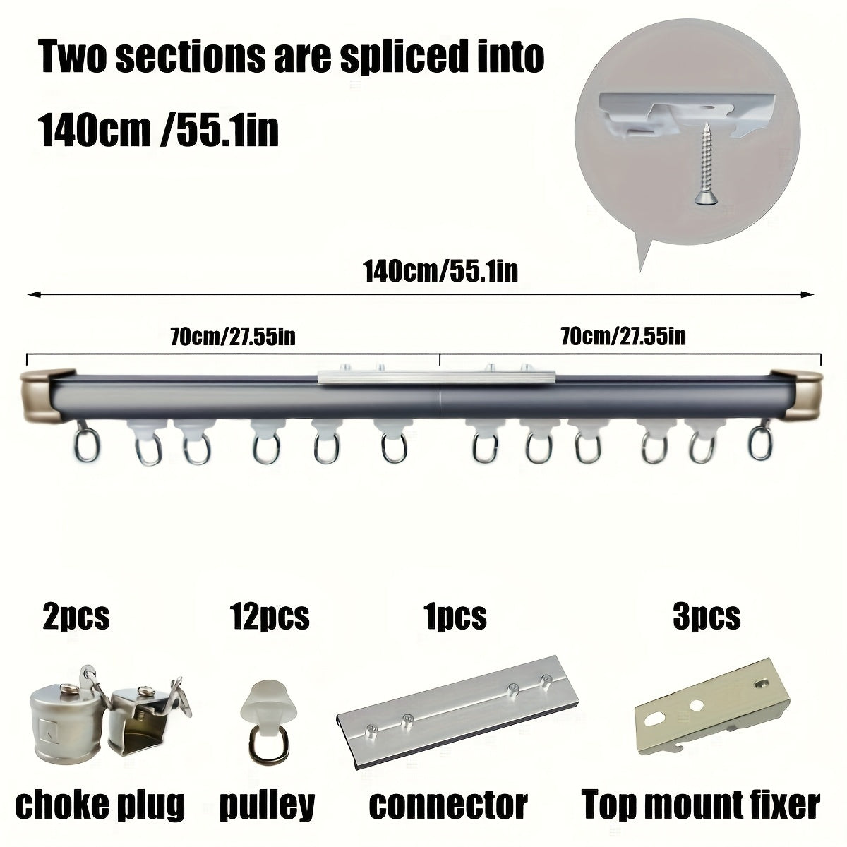 Aluminum Curtain Track – No-Drill, Quiet Glide, Adjustable for Home & Dorm Bathrooms