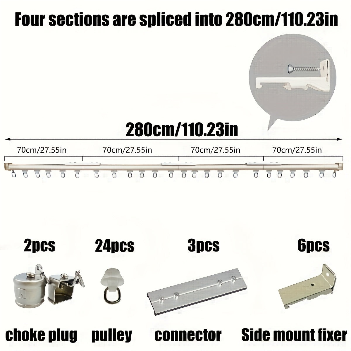 Aluminum Curtain Track – No-Drill, Quiet Glide, Adjustable for Home & Dorm Bathrooms
