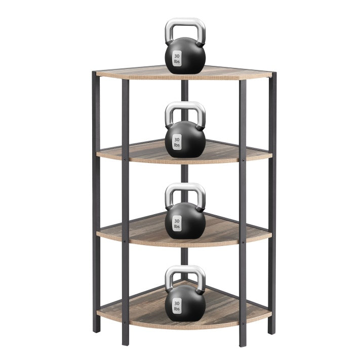 4-Tier Corner Shelf – Rustic Black & Brown Display Stand for Kitchen or Living Room