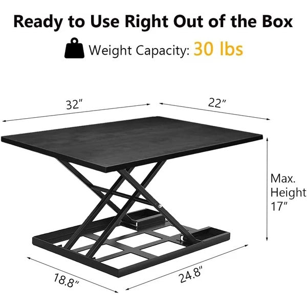 Adjustable Height Standing Desk – Ergonomic, Foldable & Portable Computer Table with Large Desktop for Home Office or Laptop Use – Black