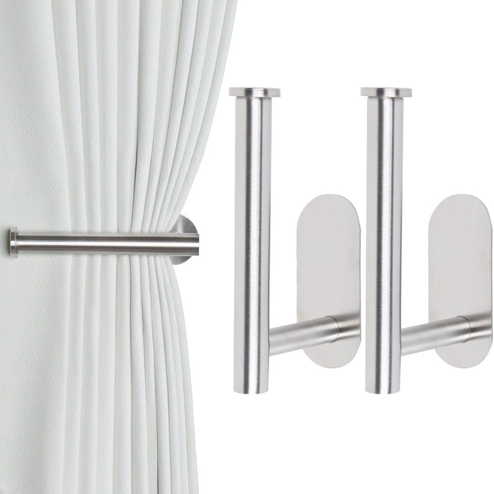 2-Pack No-Drill Adhesive Curtain Holdbacks – Black Modern Tie Backs for Drapes