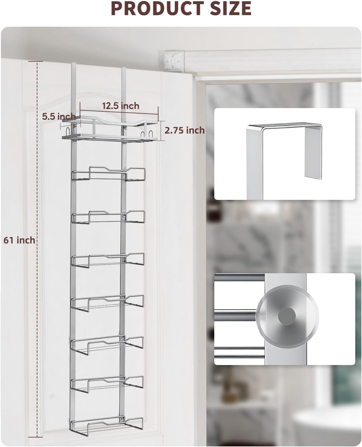 Over-the-Door Towel Rack β 8-Tier No-Drill Hanging Organizer for Bathroom, Back Door β Space-Saving Rolled Towel Holder (Silver)