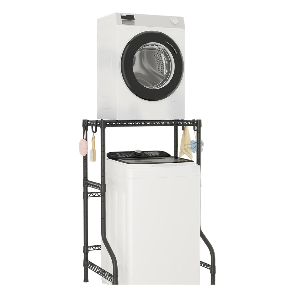 Over Washer Dryer Stacking Rack for Narrow Small Laundry Room and Bathroom, Metal and Heavy-Duty Washer and Dryer Storage Shelves